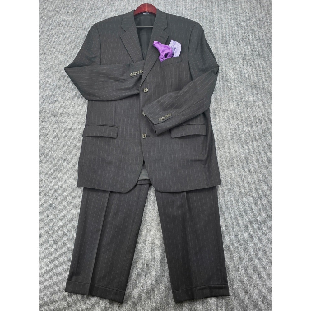 Ralph Ralph Lauren Mens 3 Piece Pinstripe Suit Wool Charcoal Grey Blazer Vest 47